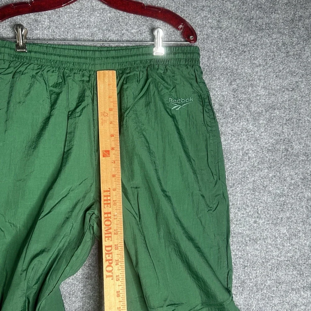 Vintage 90's Reebok Nylon‎ Track Pants Size Medium Green Logo Embroidered